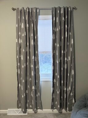 Gray Tree-Print Blackout Curtains
